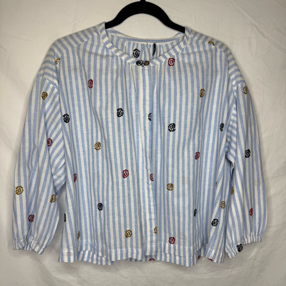 Striped Button-Up Blouse with Multicolor Accents